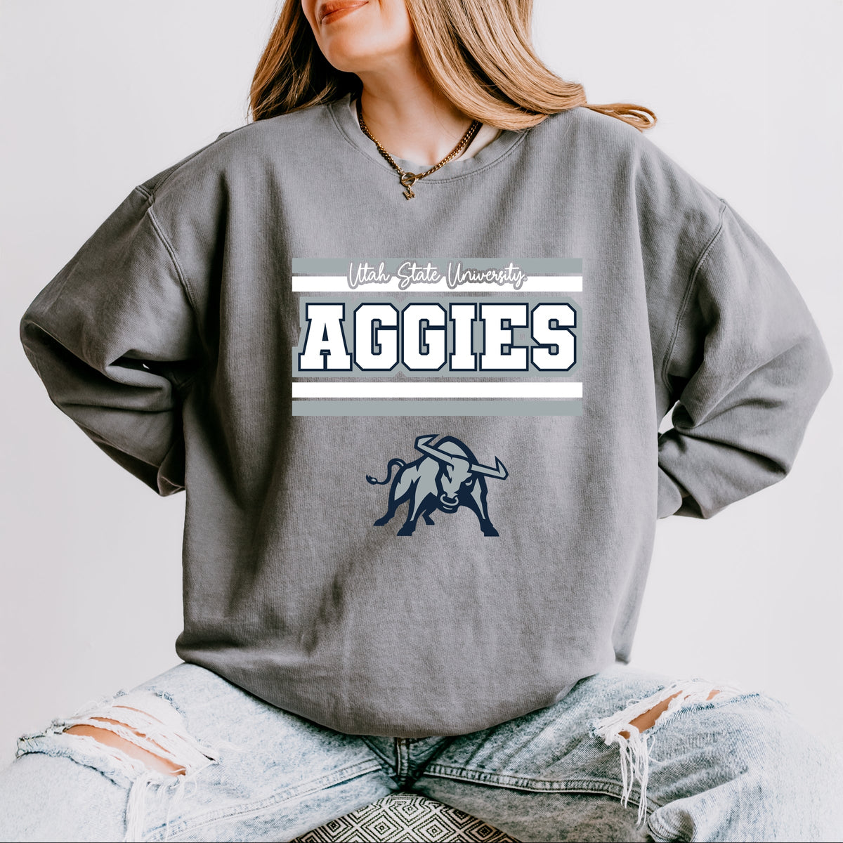 Licensed Big Blue Aggies Bull - Women's Lightweight Garment Dyed Sweatshirt