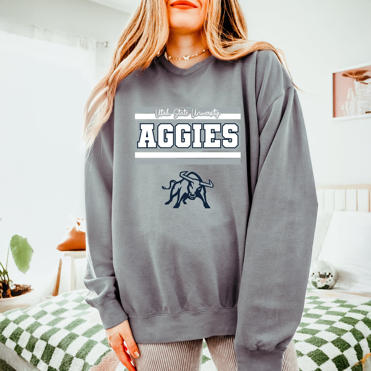 Licensed Big Blue Aggies Bull - Women's Lightweight Garment Dyed Sweatshirt