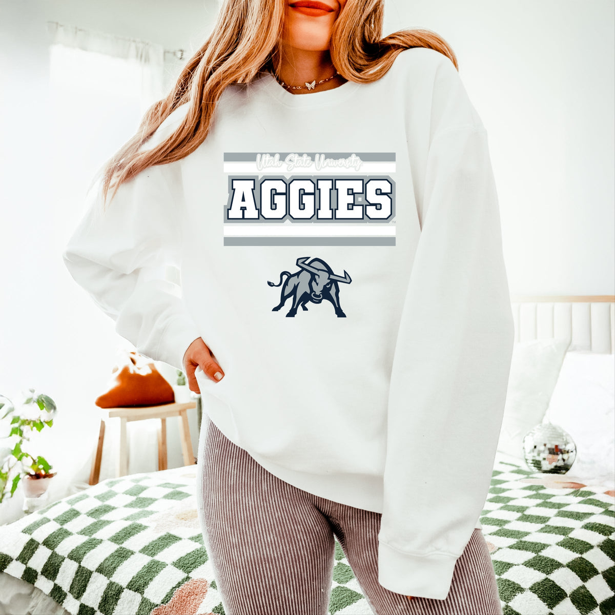 Licensed Big Blue Aggies Bull - Women's Lightweight Garment Dyed Sweatshirt