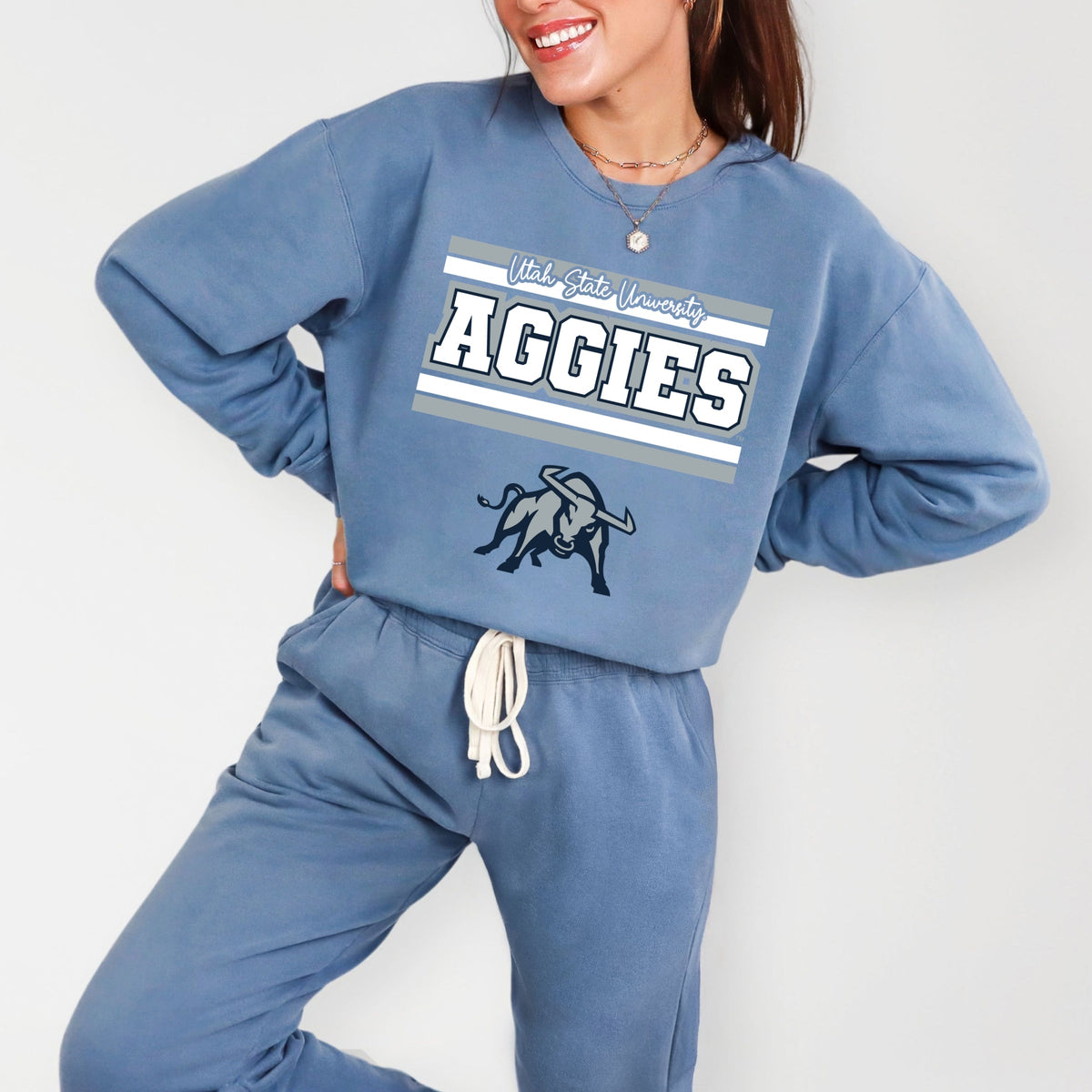 Licensed Big Blue Aggies Bull - Women's Lightweight Garment Dyed Sweatshirt