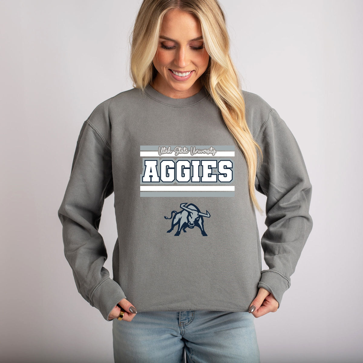 Licensed Big Blue Aggies Bull - Women's Lightweight Garment Dyed Sweatshirt