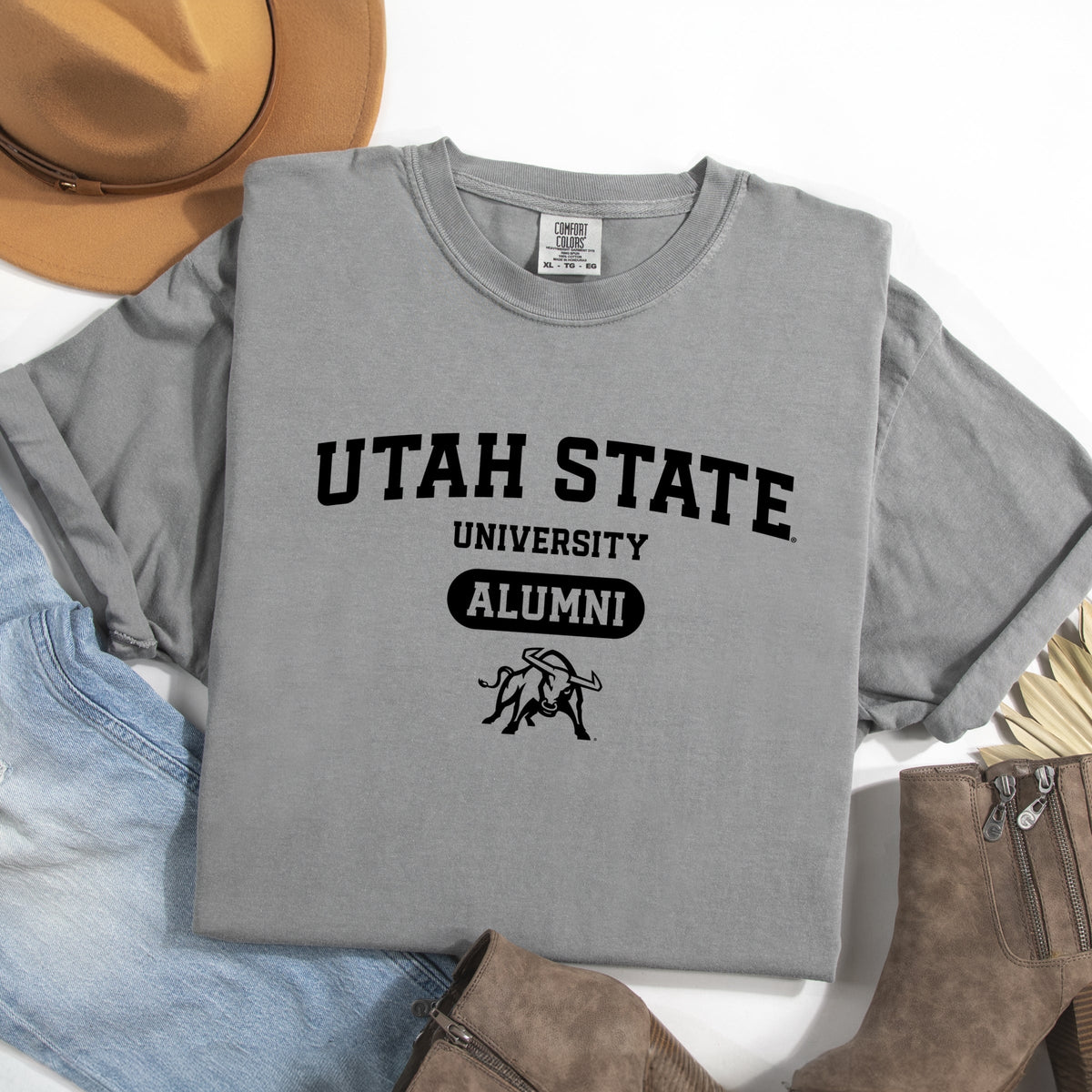 Licensed Utah State Alumni Bull - Women's Garment Dyed Graphic T-Shirt