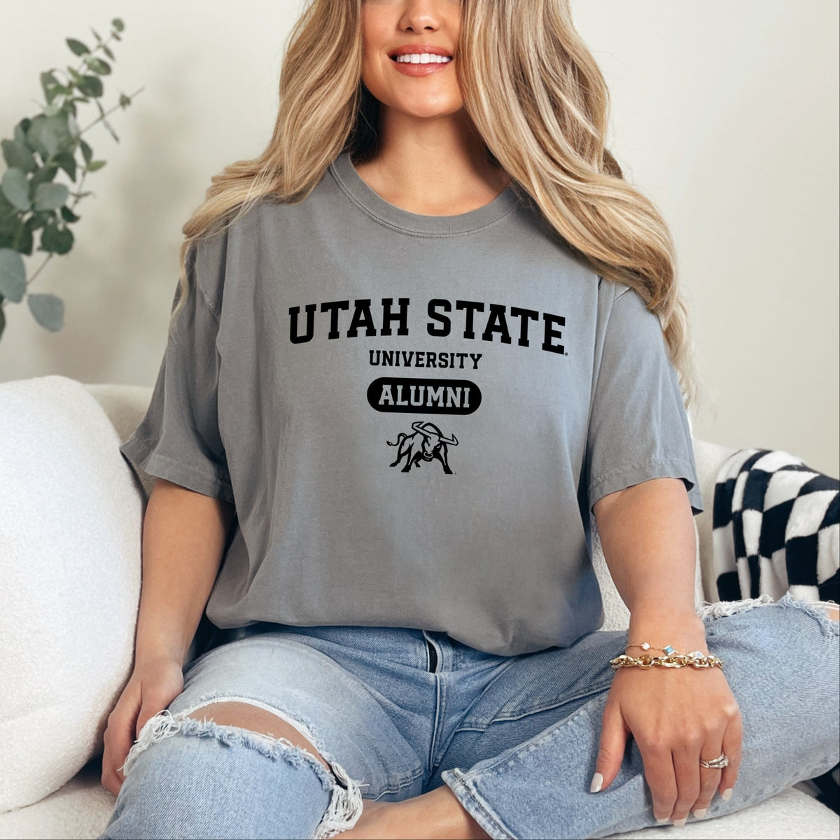 Licensed Utah State Alumni Bull - Women's Garment Dyed Graphic T-Shirt
