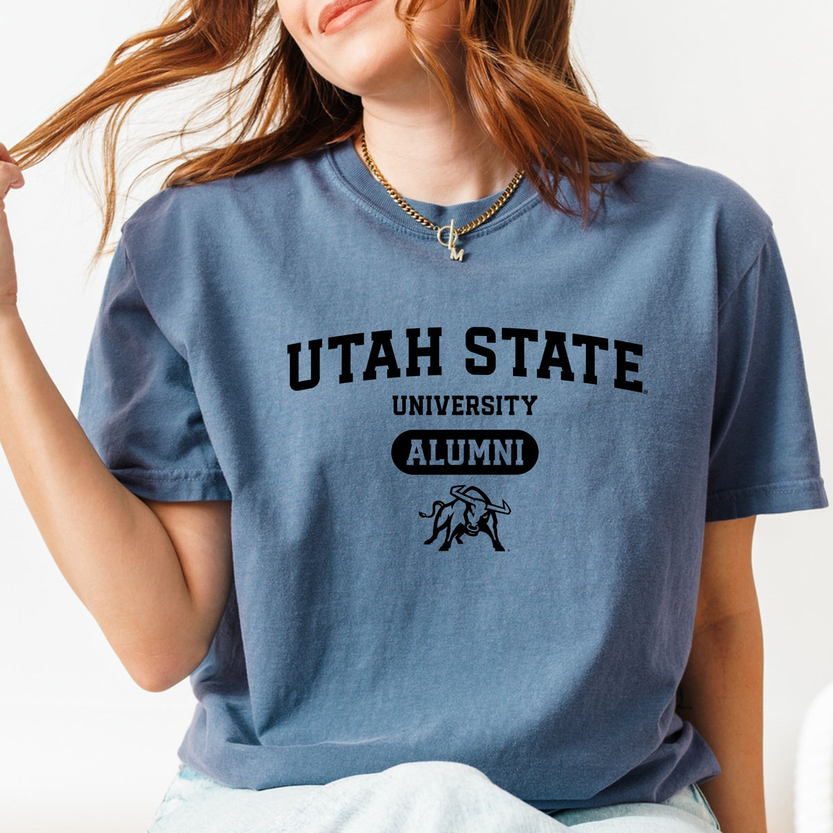 Licensed Utah State Alumni Bull - Women's Garment Dyed Graphic T-Shirt