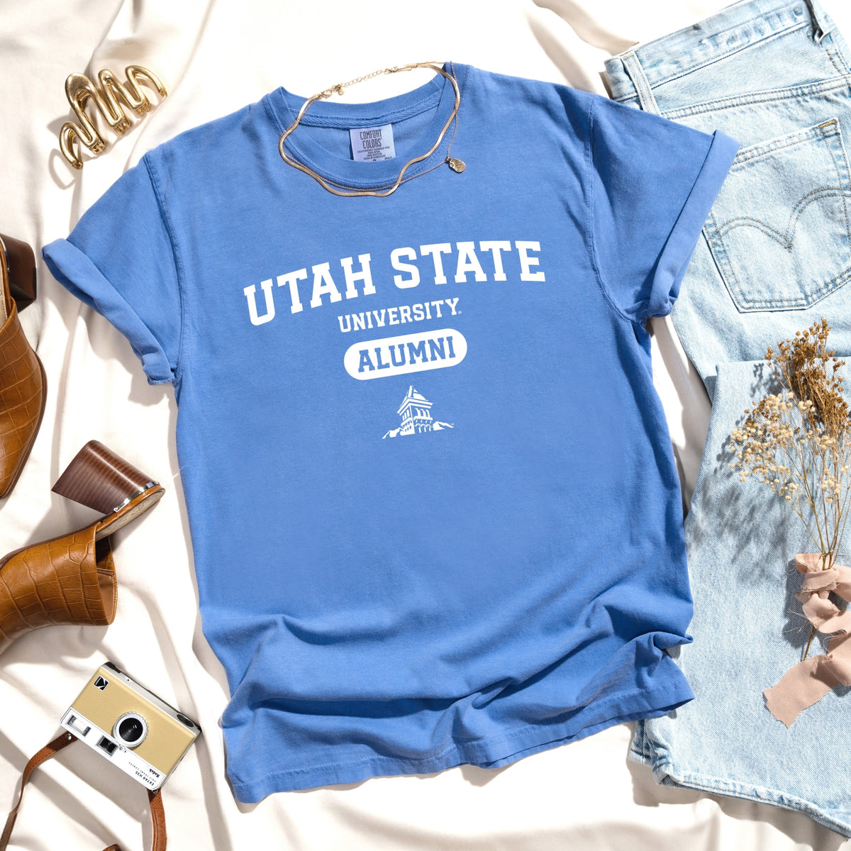 Licensed Utah State Alumni Building - Women's Garment Dyed Graphic T-Shirt