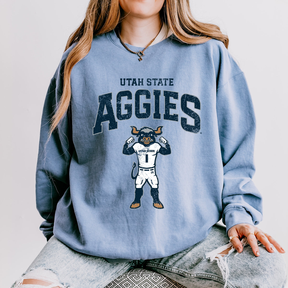 Licensed Utah State Aggies Big Blue - Women's Lightweight Garment Dyed Sweatshirt