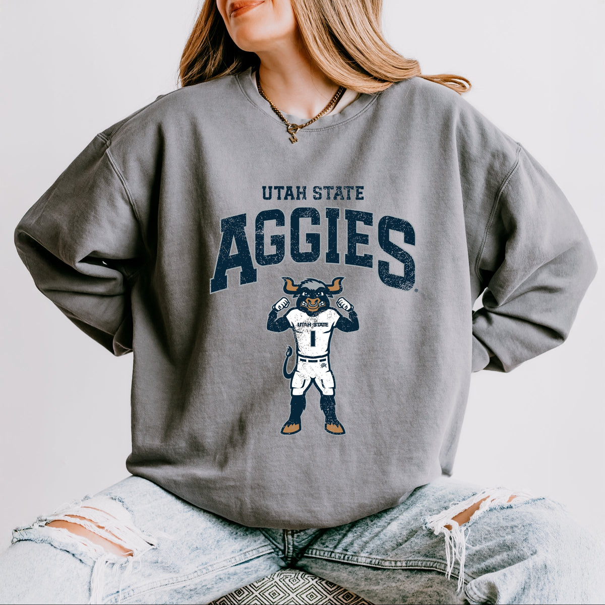 Licensed Utah State Aggies Big Blue - Women's Lightweight Garment Dyed Sweatshirt