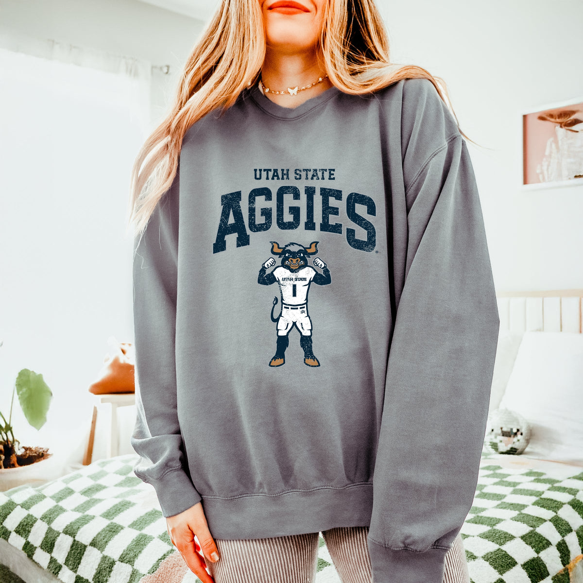 Licensed Utah State Aggies Big Blue - Women's Lightweight Garment Dyed Sweatshirt