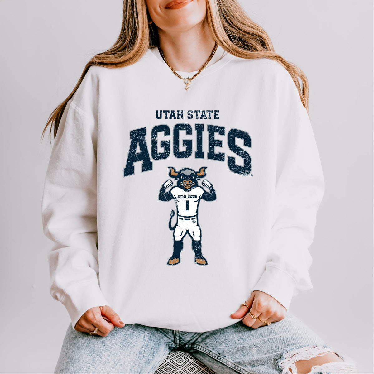 Licensed Utah State Aggies Big Blue - Women's Lightweight Garment Dyed Sweatshirt