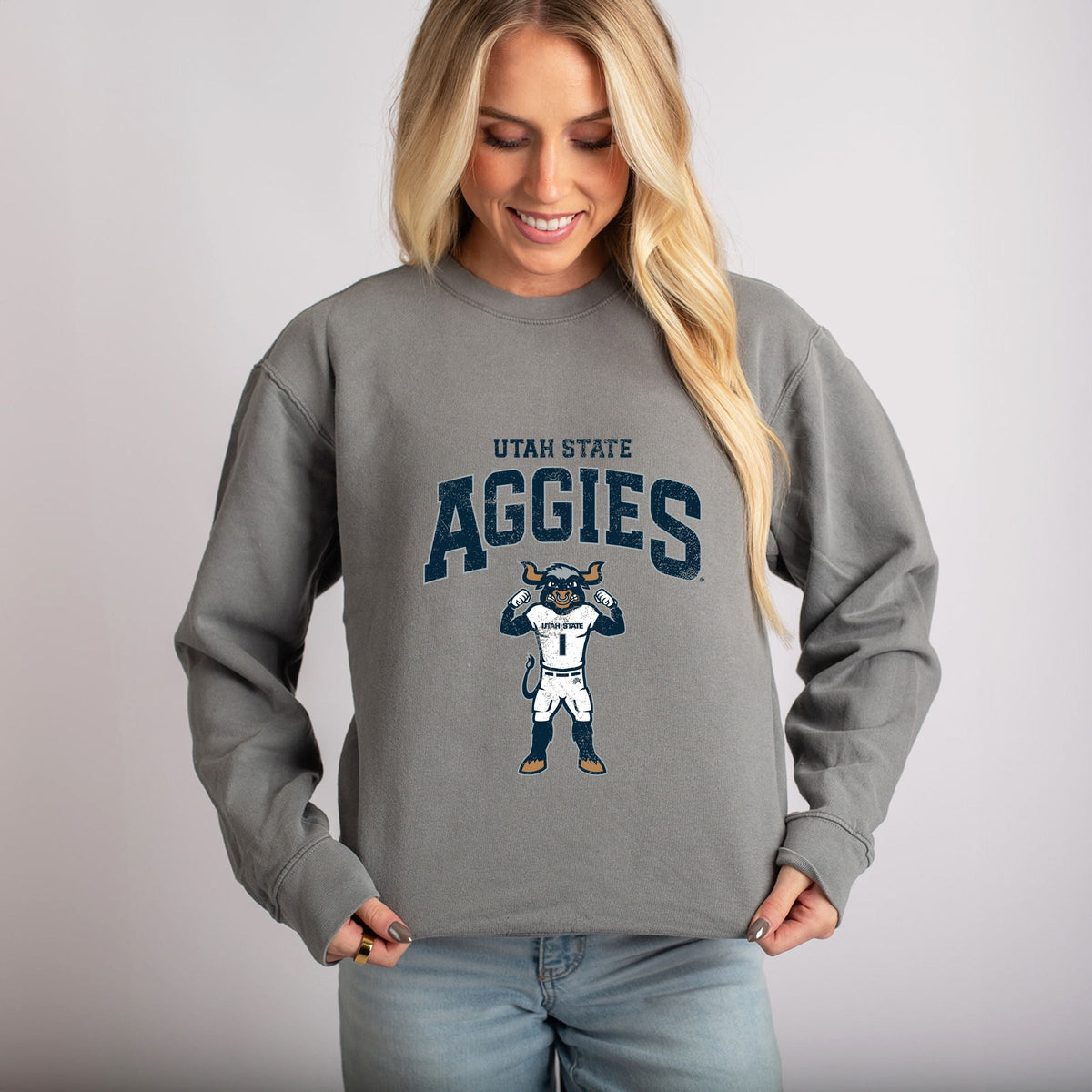 Licensed Utah State Aggies Big Blue - Women's Lightweight Garment Dyed Sweatshirt