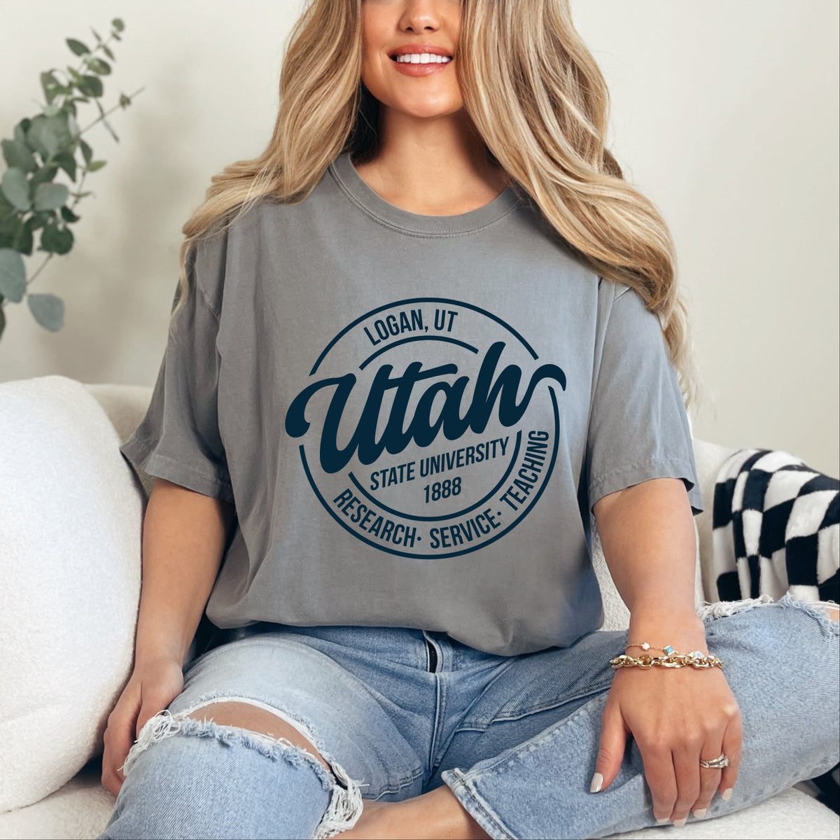 Licensed Utah State Research Service Teaching - Women's Garment Dyed Graphic T-Shirt