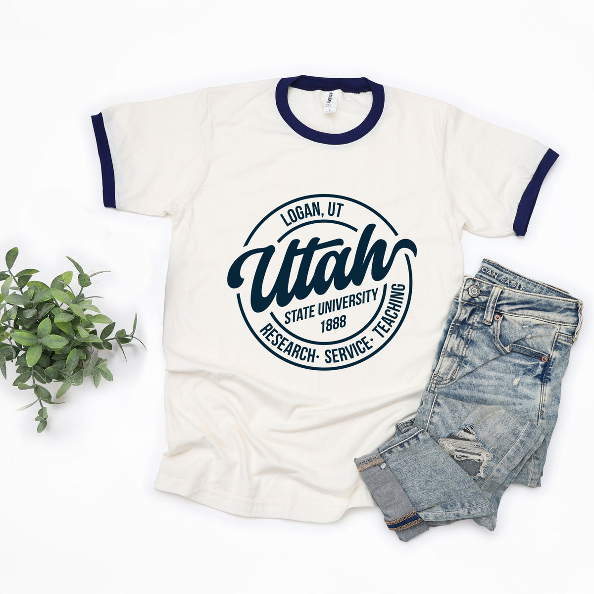 Licensed Utah State Research Service Teaching - Women's Ringer Graphic T-Shirt