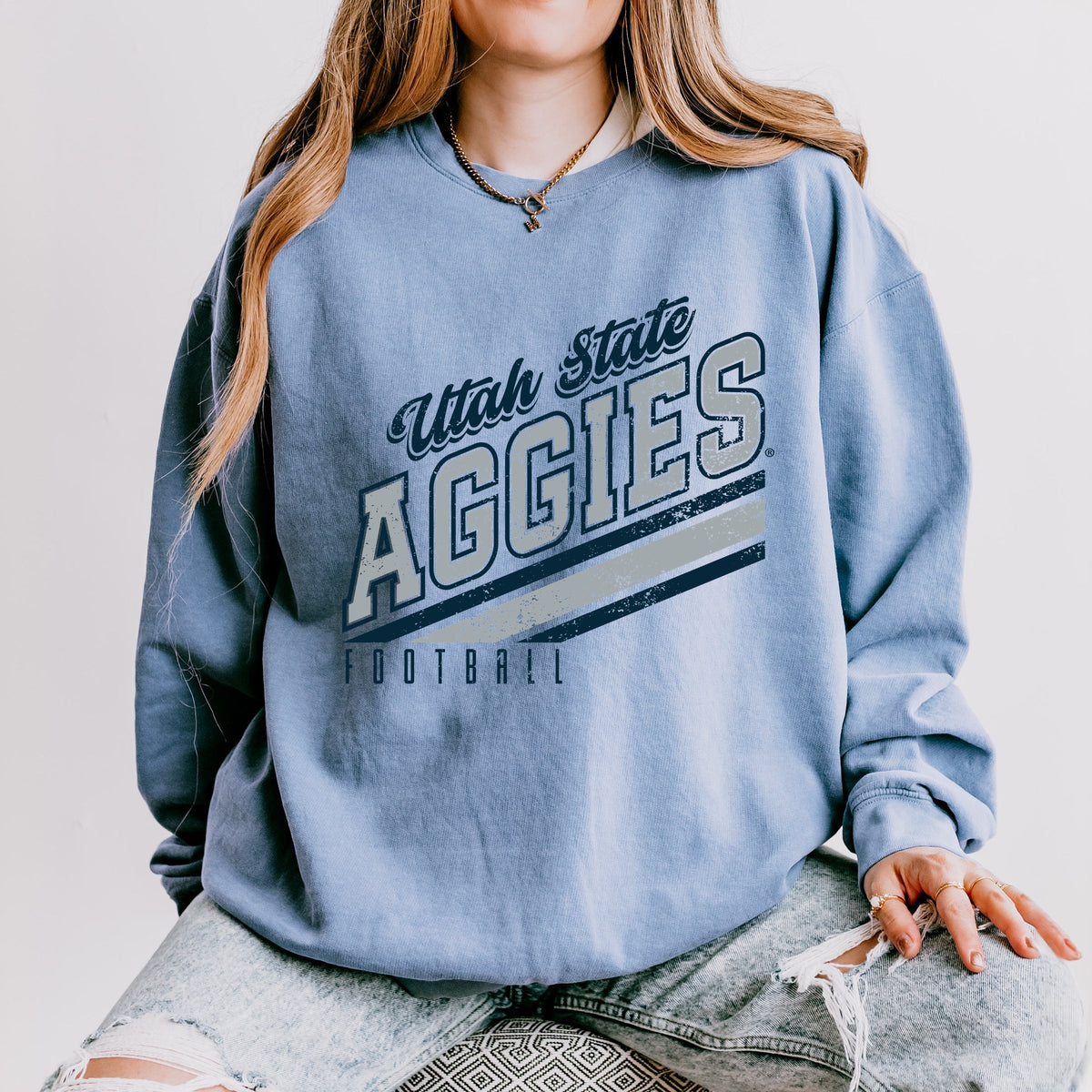 Licensed Utah State Aggies Football - Women's Lightweight Garment Dyed Sweatshirt