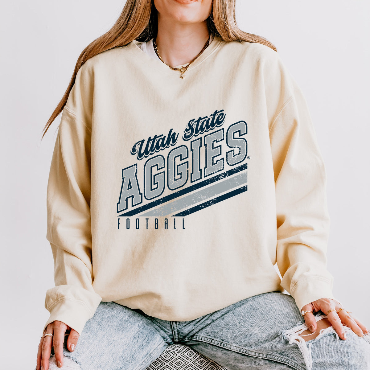 Licensed Utah State Aggies Football - Women's Lightweight Garment Dyed Sweatshirt