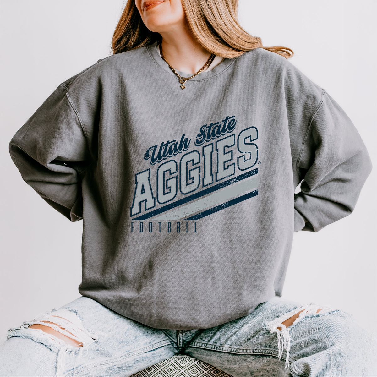 Licensed Utah State Aggies Football - Women's Lightweight Garment Dyed Sweatshirt