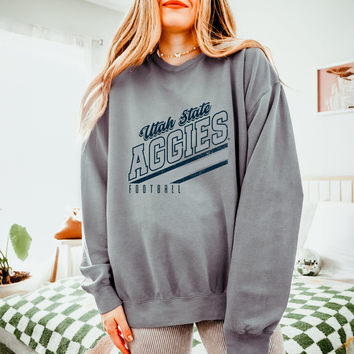 Licensed Utah State Aggies Football - Women's Lightweight Garment Dyed Sweatshirt