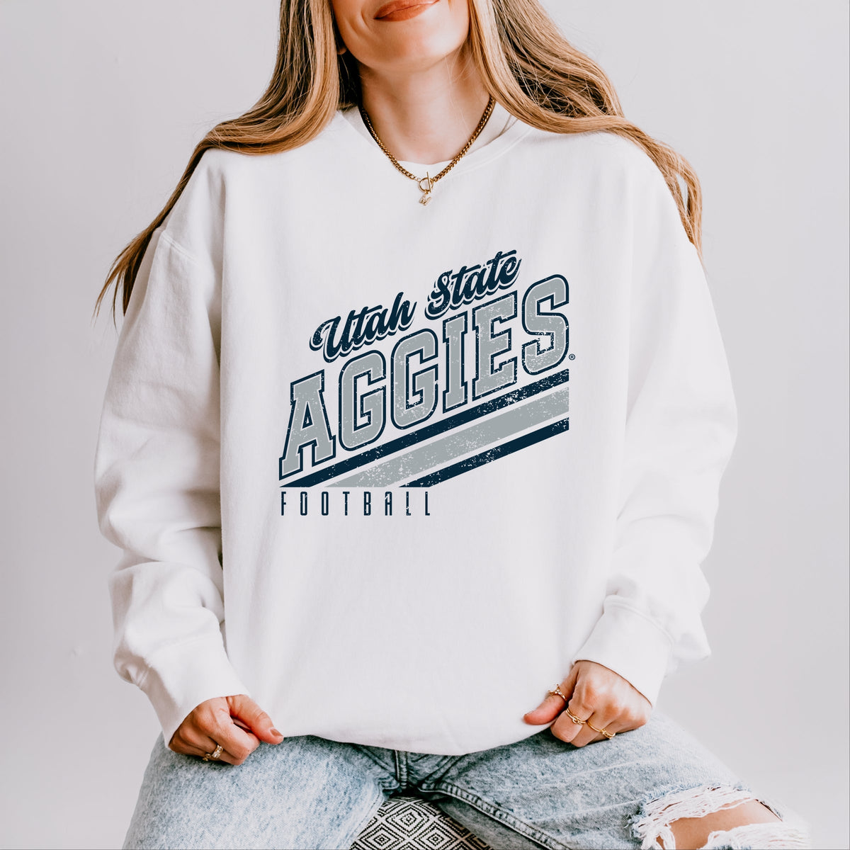 Licensed Utah State Aggies Football - Women's Lightweight Garment Dyed Sweatshirt