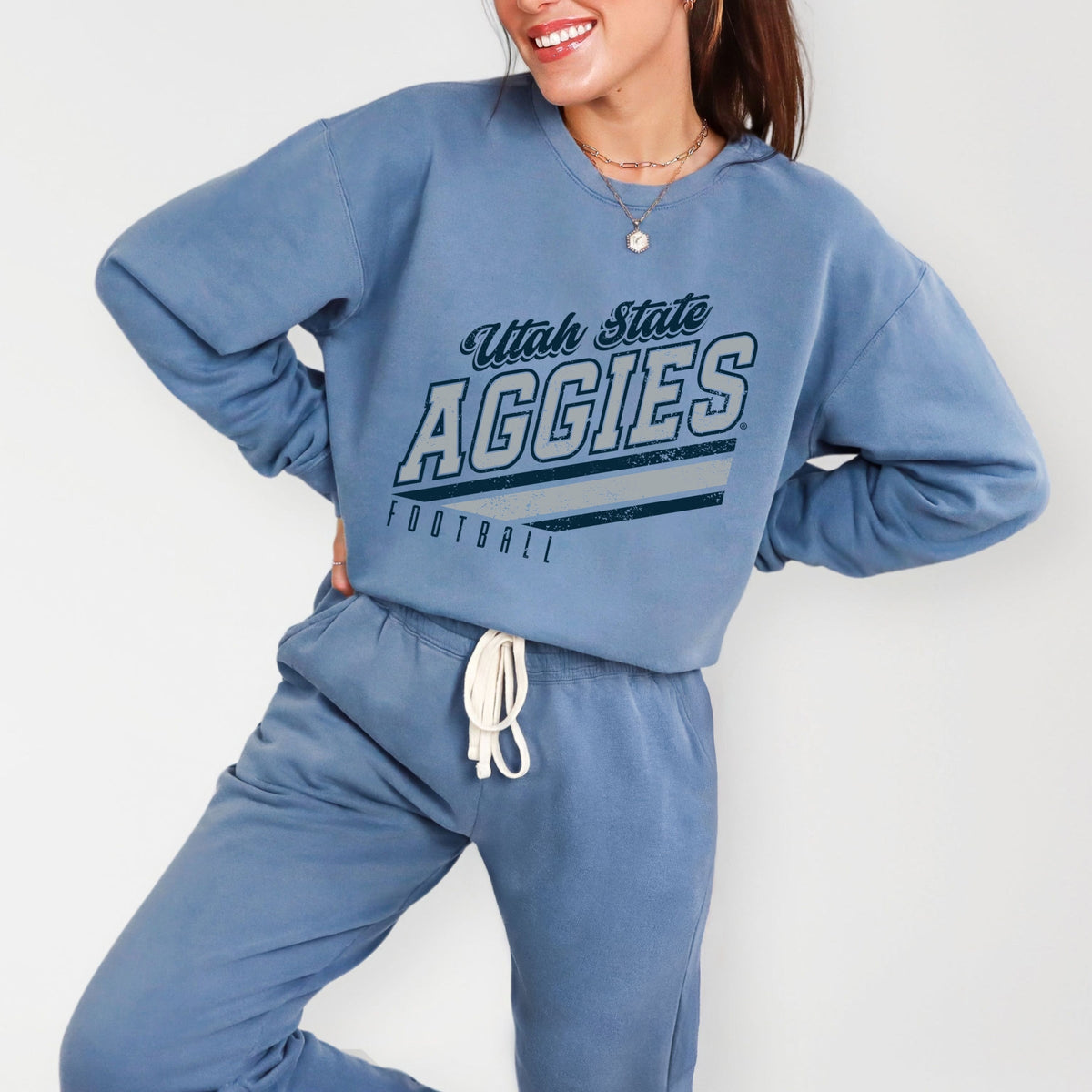 Licensed Utah State Aggies Football - Women's Lightweight Garment Dyed Sweatshirt