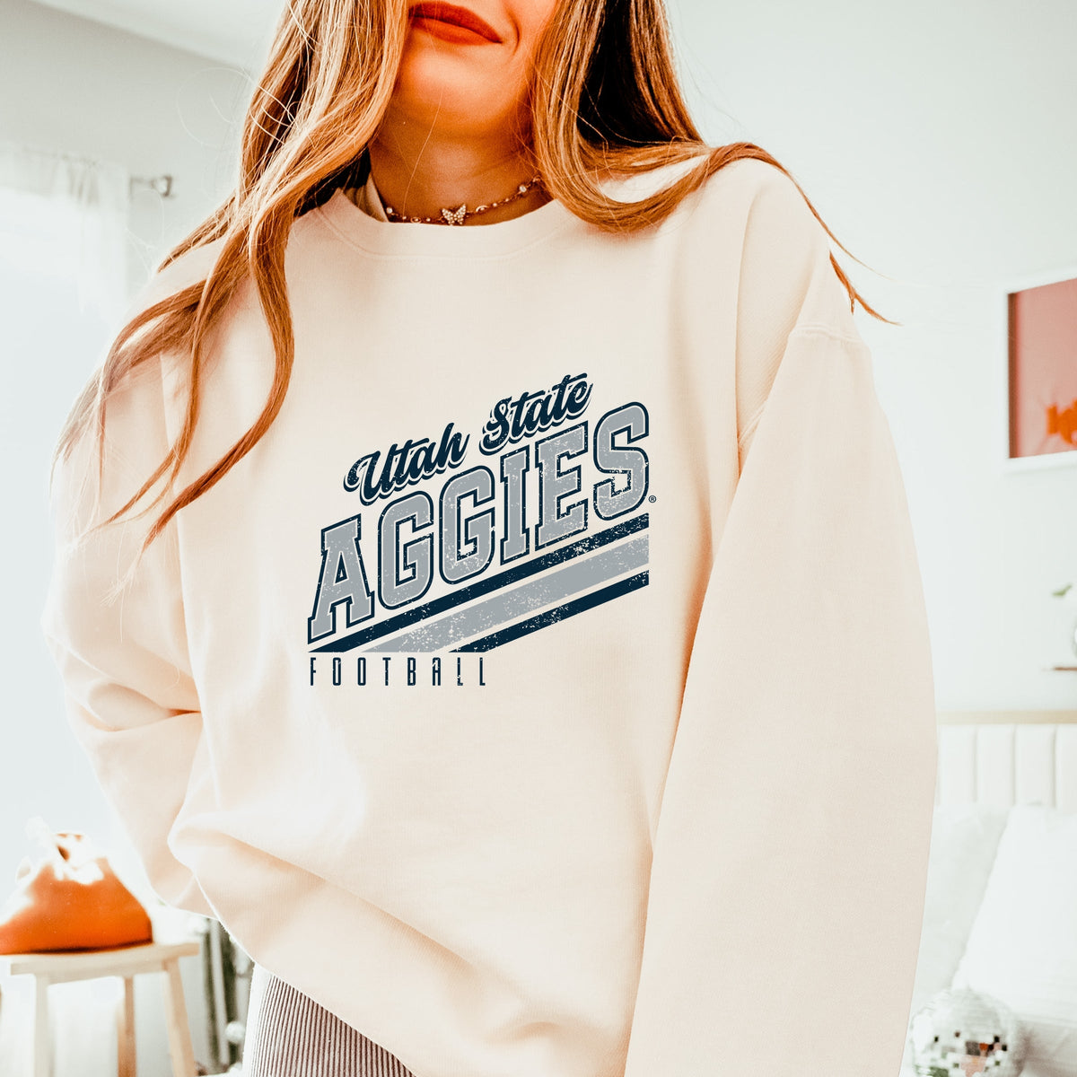 Licensed Utah State Aggies Football - Women's Lightweight Garment Dyed Sweatshirt