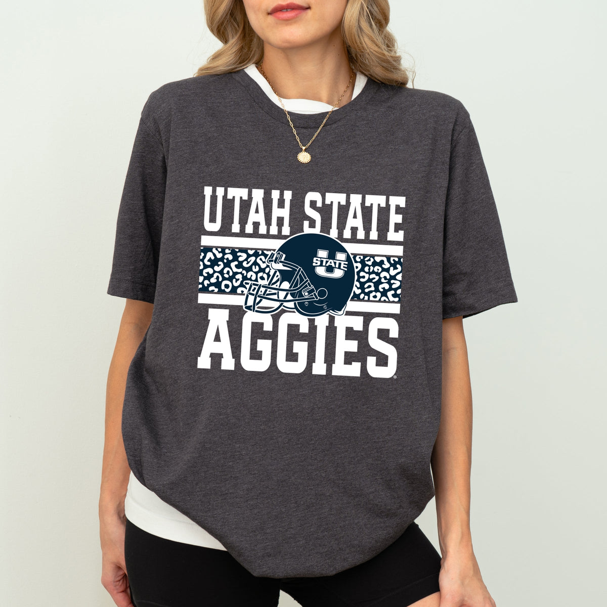 Licensed Utah State Aggies Leopard - Women's Short Sleeve Graphic T-Shirt