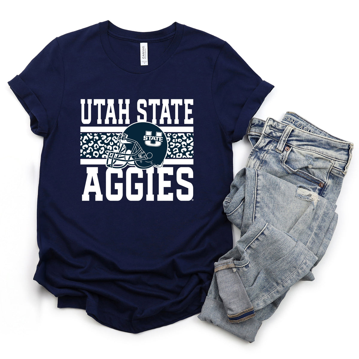 Licensed Utah State Aggies Leopard - Women's Short Sleeve Graphic T-Shirt