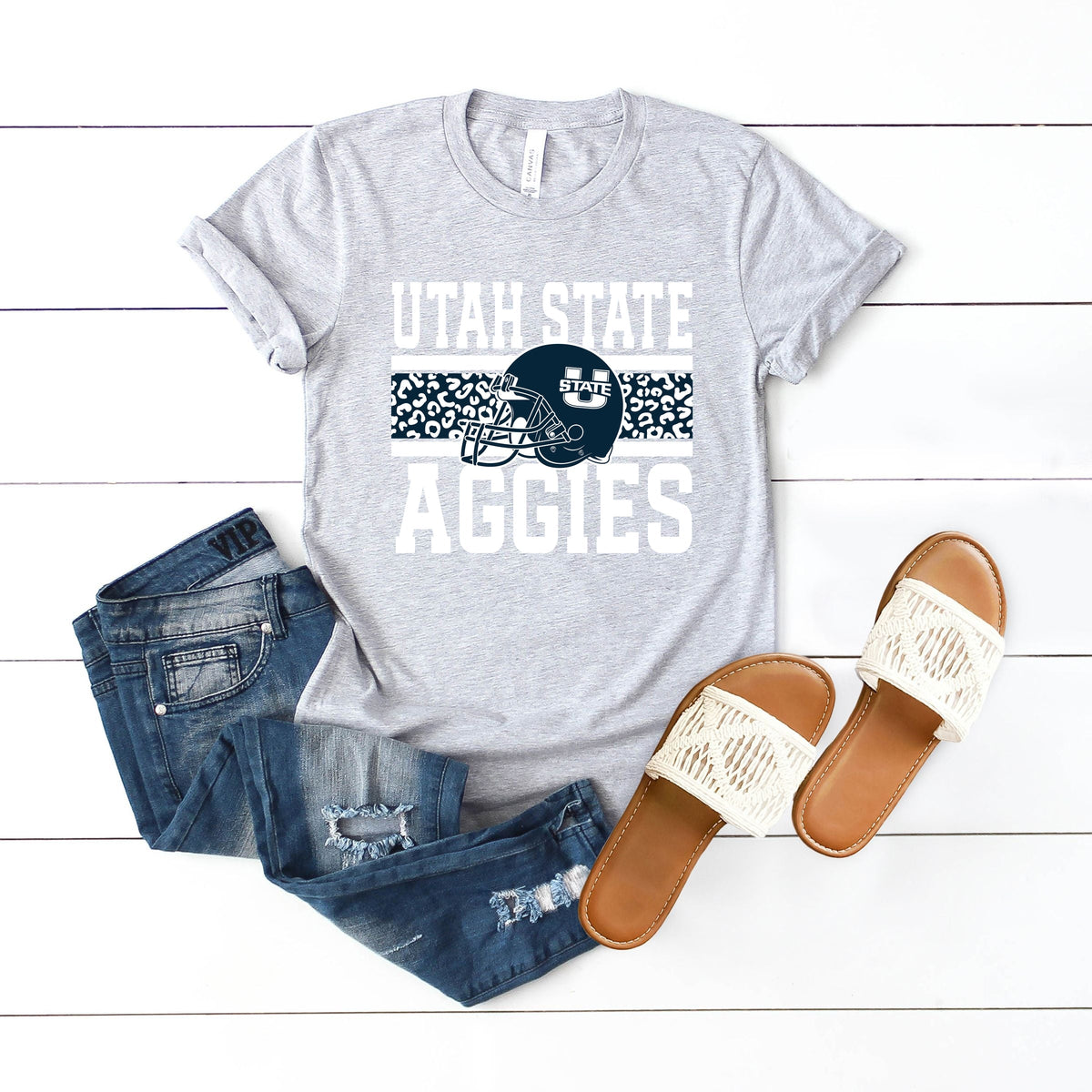 Licensed Utah State Aggies Leopard - Women's Short Sleeve Graphic T-Shirt