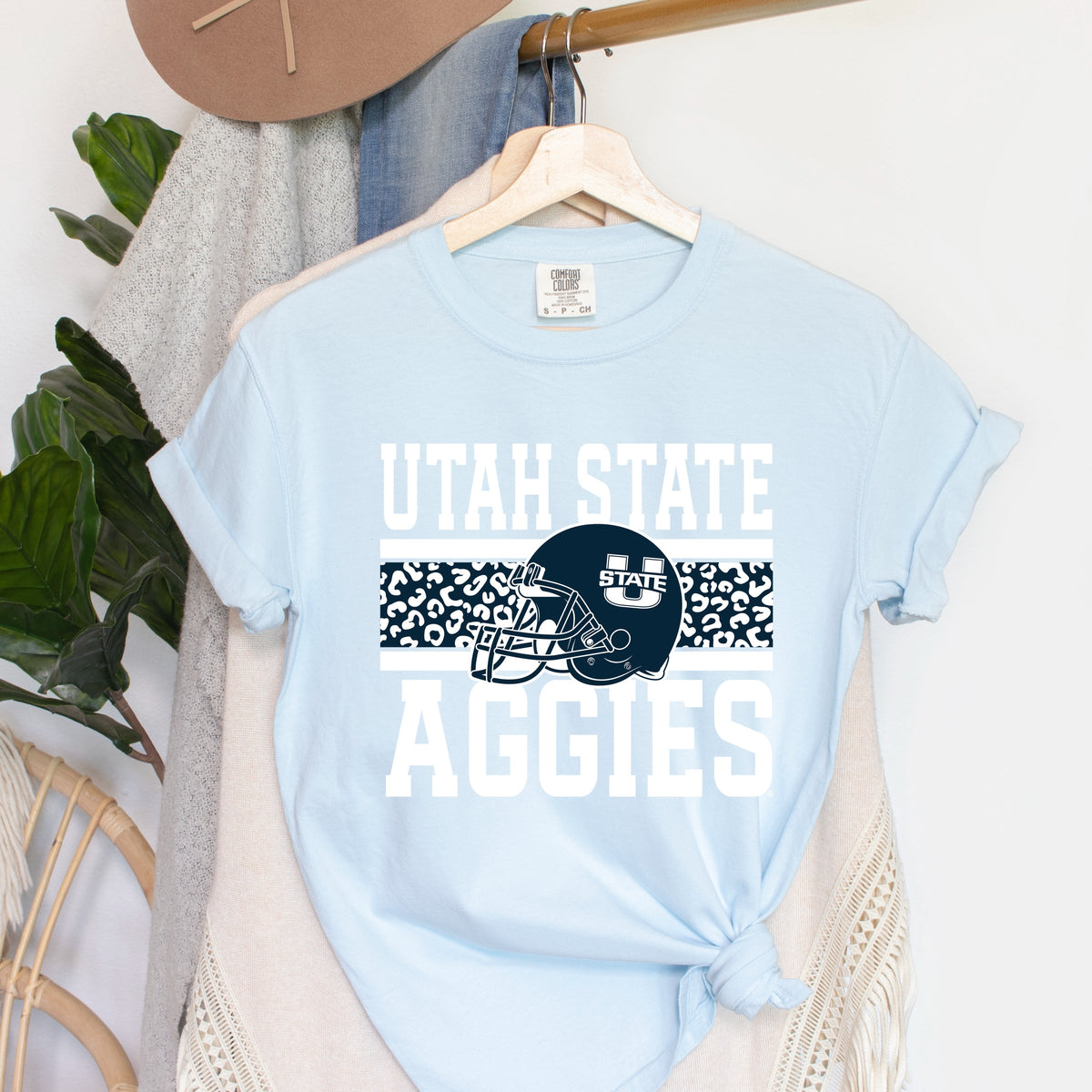 Licensed Utah State Aggies Leopard - Women's Garment Dyed Graphic T-Shirt