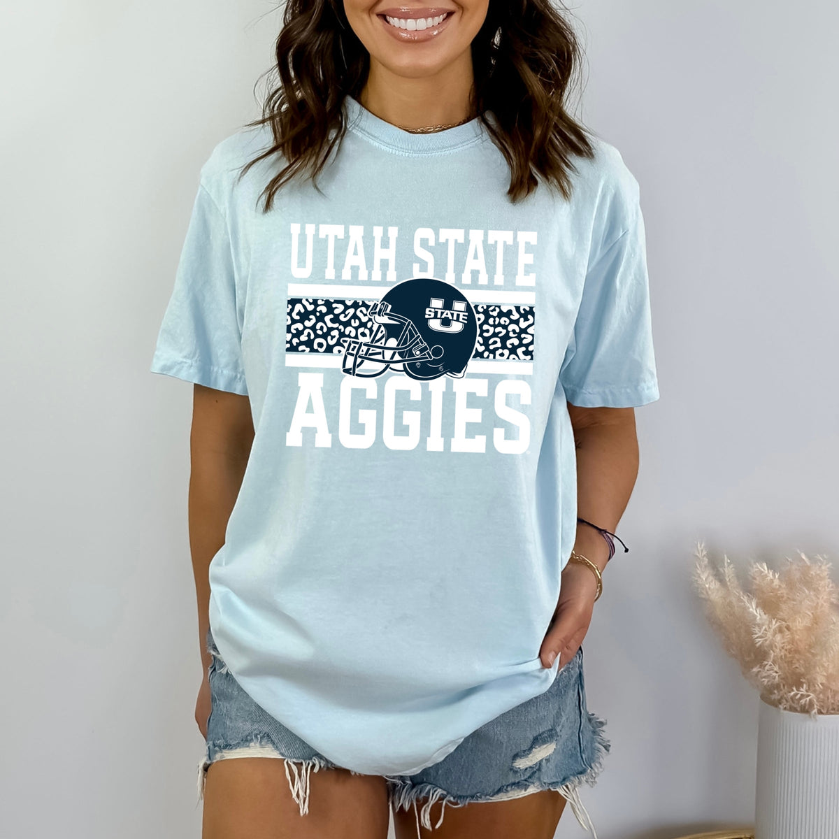 Licensed Utah State Aggies Leopard - Women's Garment Dyed Graphic T-Shirt