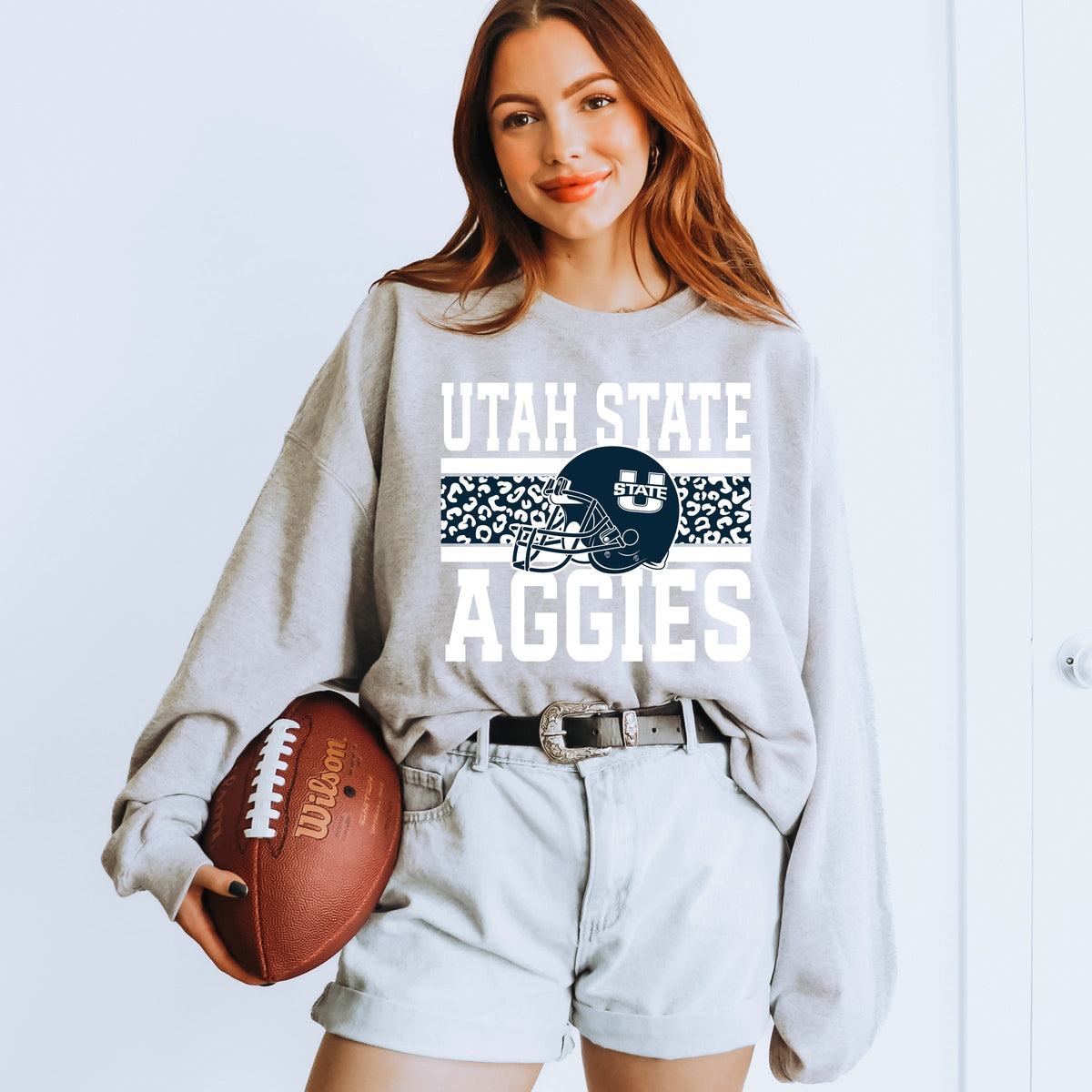 Licensed Utah State Aggies Leopard - Women's Graphic Sweatshirt