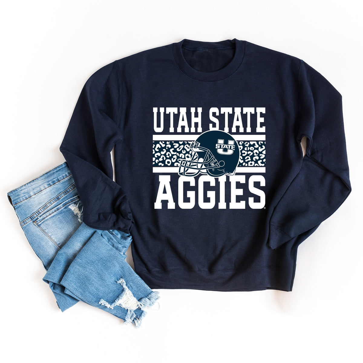 Licensed Utah State Aggies Leopard - Women's Graphic Sweatshirt