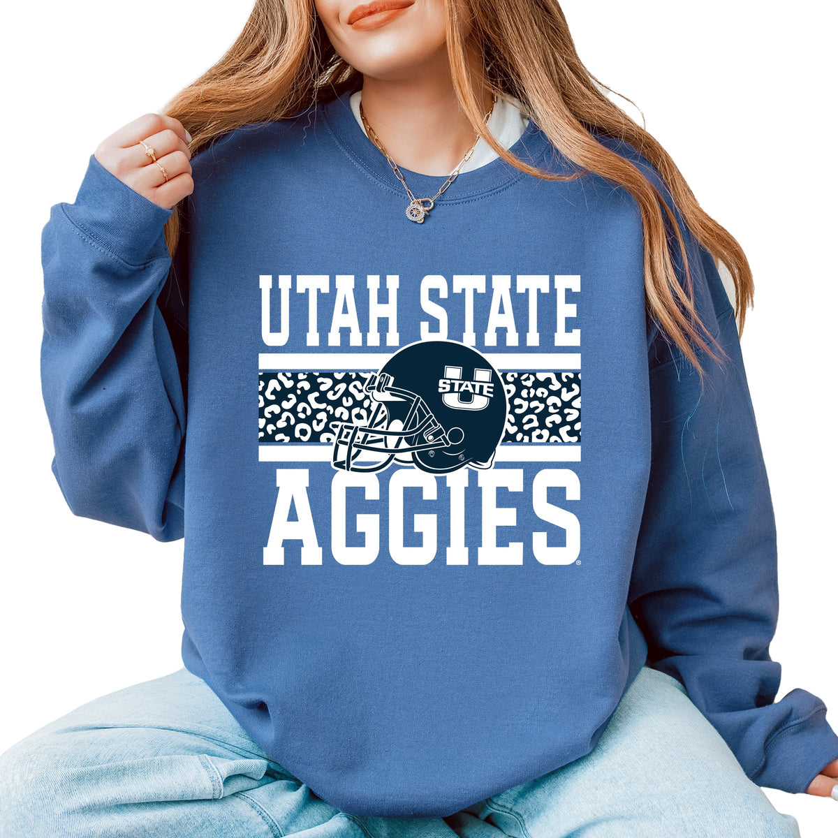 Licensed Utah State Aggies Leopard - Women's Graphic Sweatshirt