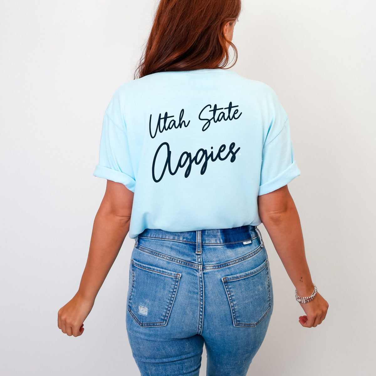 Utah State Aggies Cursive  - Women's Garment Dyed Graphic T-Shirt