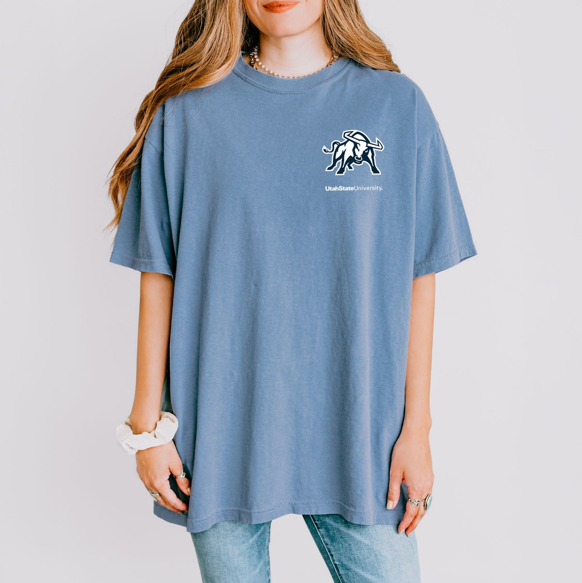 Utah State Aggies Cursive  - Women's Garment Dyed Graphic T-Shirt