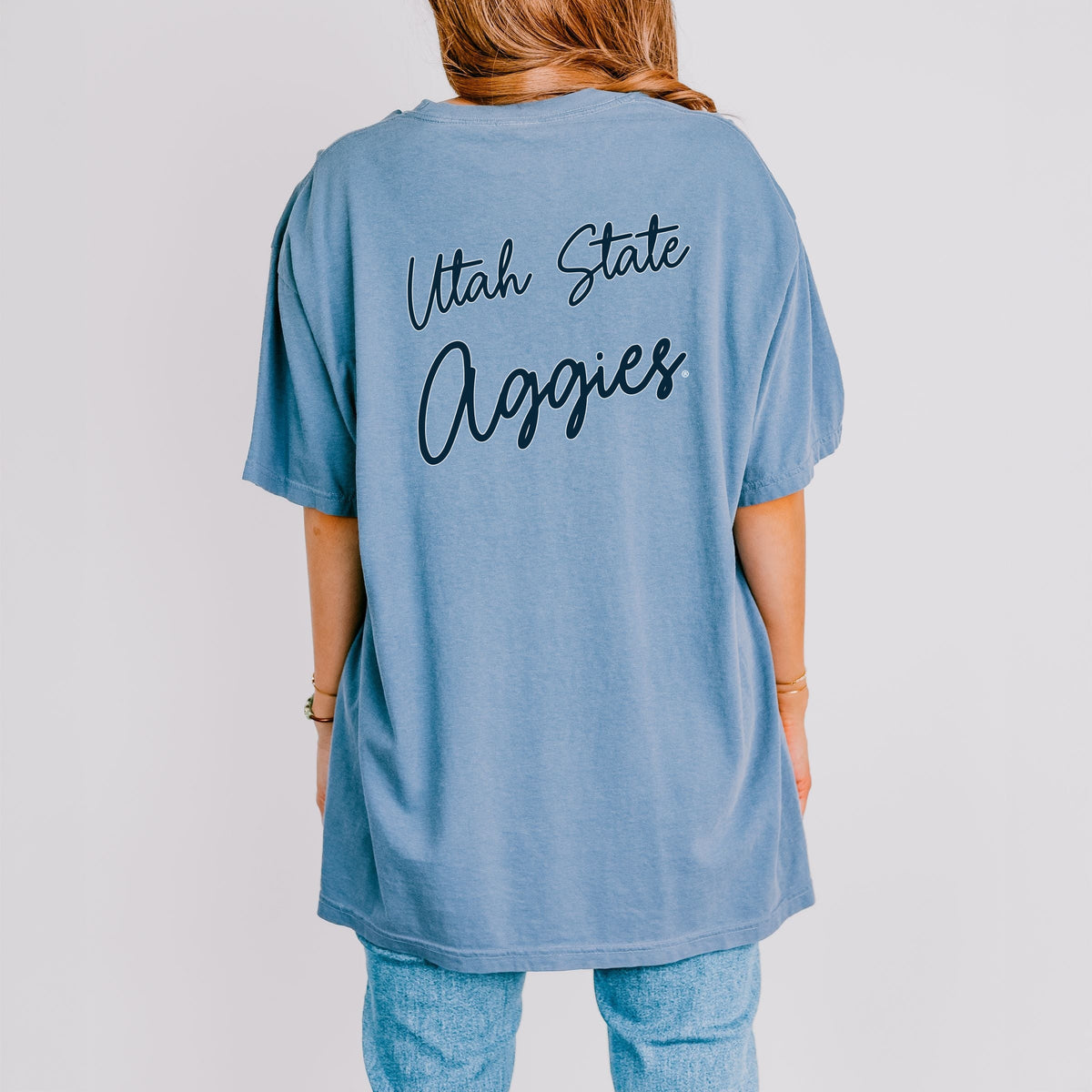Utah State Aggies Cursive  - Women's Garment Dyed Graphic T-Shirt