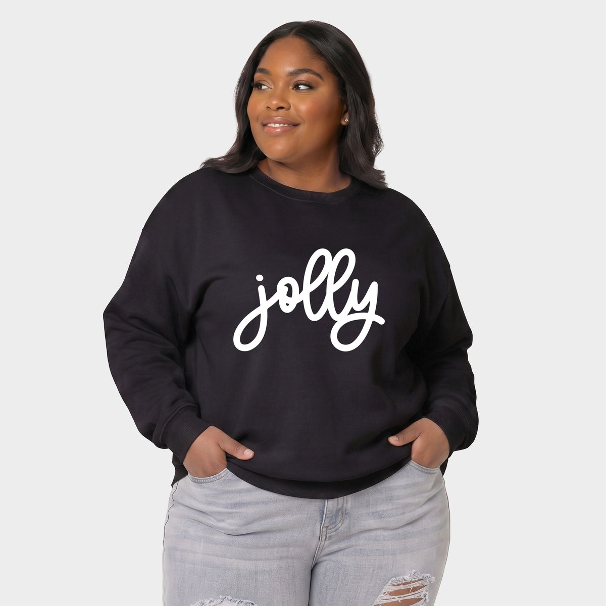 Jolly Bold Cursive Puff Print -  Women's Plus Sweatshirt