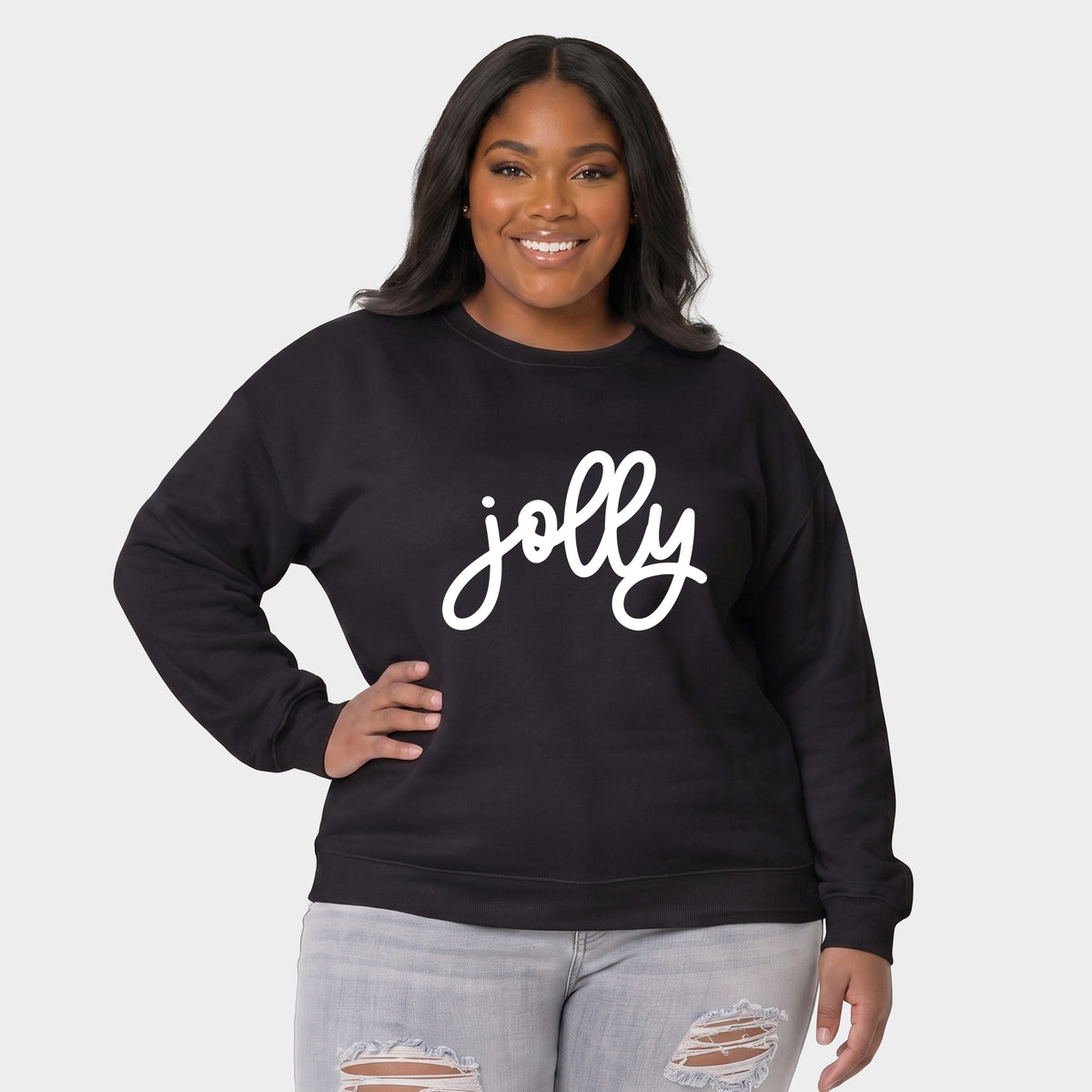 Jolly Bold Cursive Puff Print -  Women's Plus Sweatshirt
