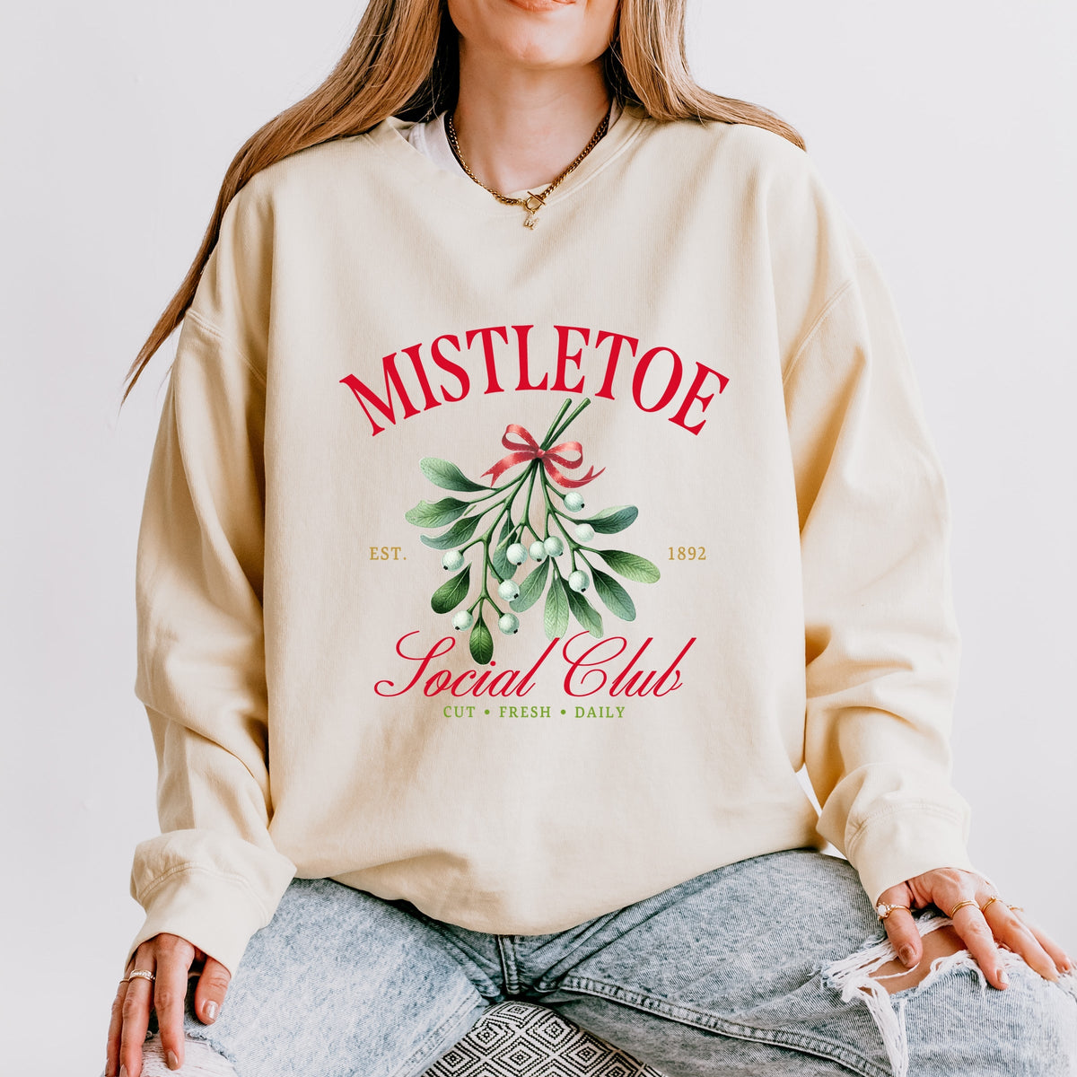 Mistletoe Social Club - Women's Lightweight Garment Dyed Sweatshirt