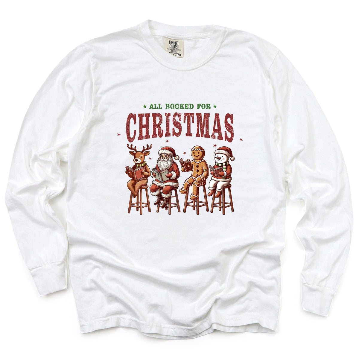 Booked For Christmas Stool - Women's Garment Dyed Long Sleeve Graphic T-Shirt