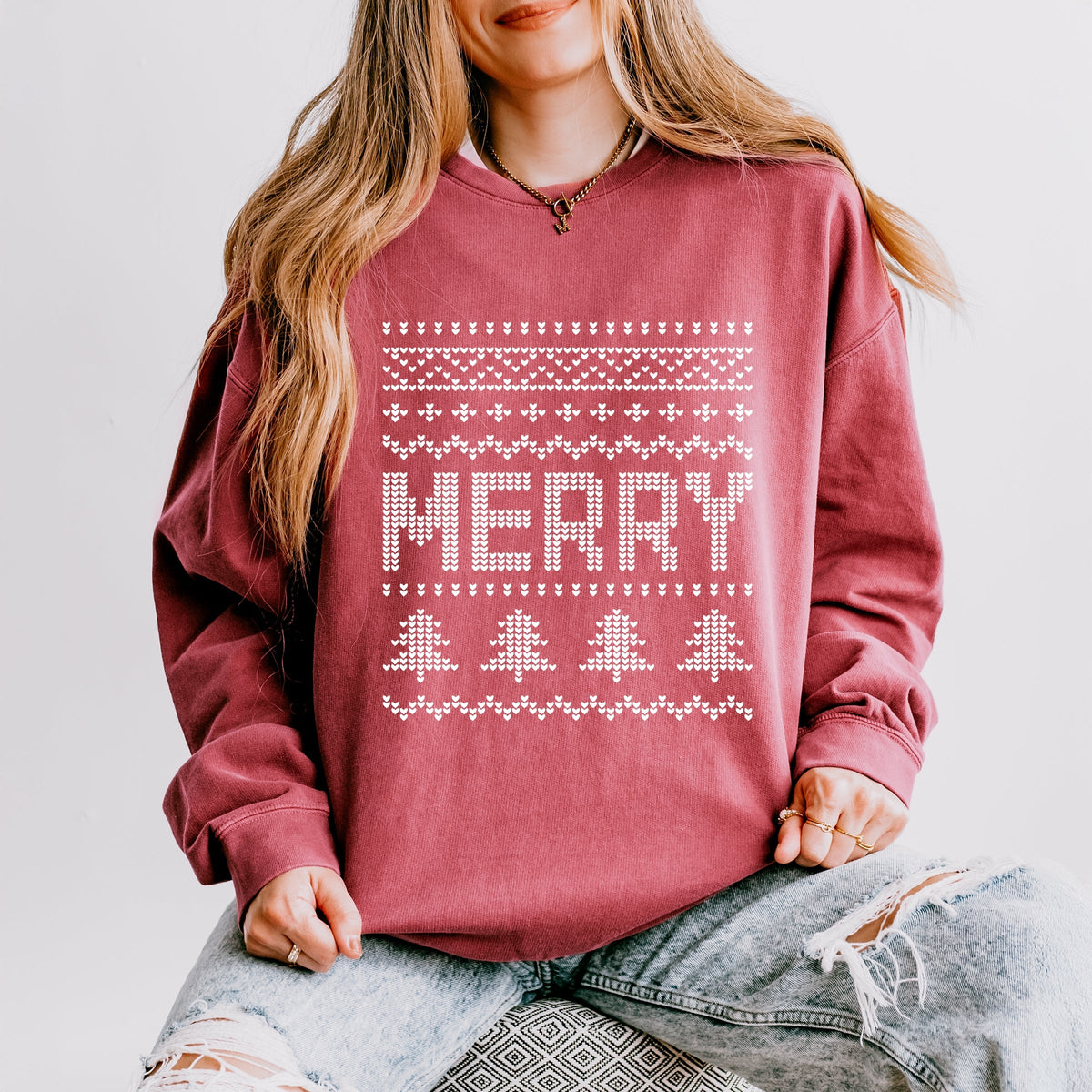 Ugly Sweater Merry - Women's Lightweight Garment Dyed Sweatshirt