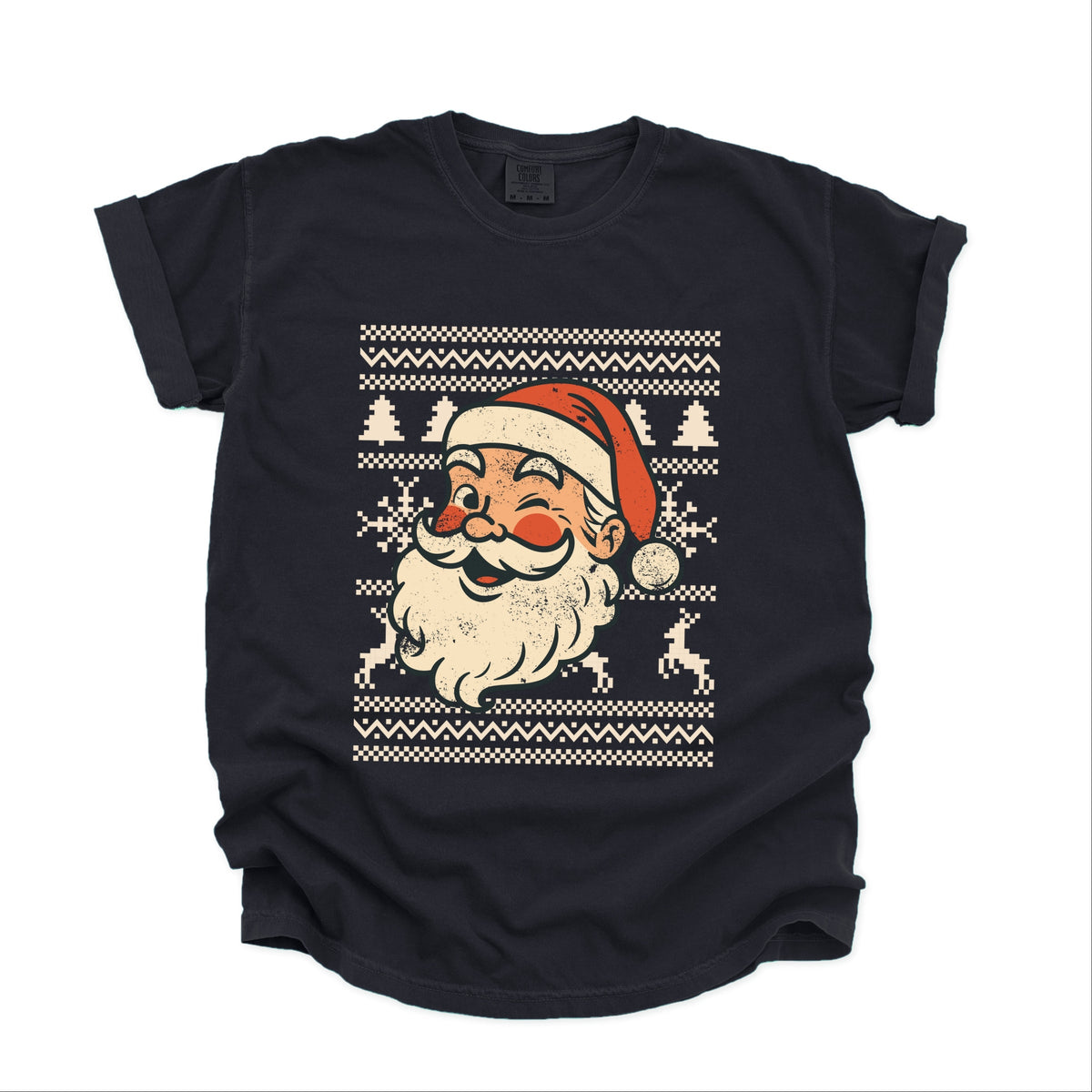 Ugly Sweater Santa Face - Women's Garment Dyed Graphic T-Shirt