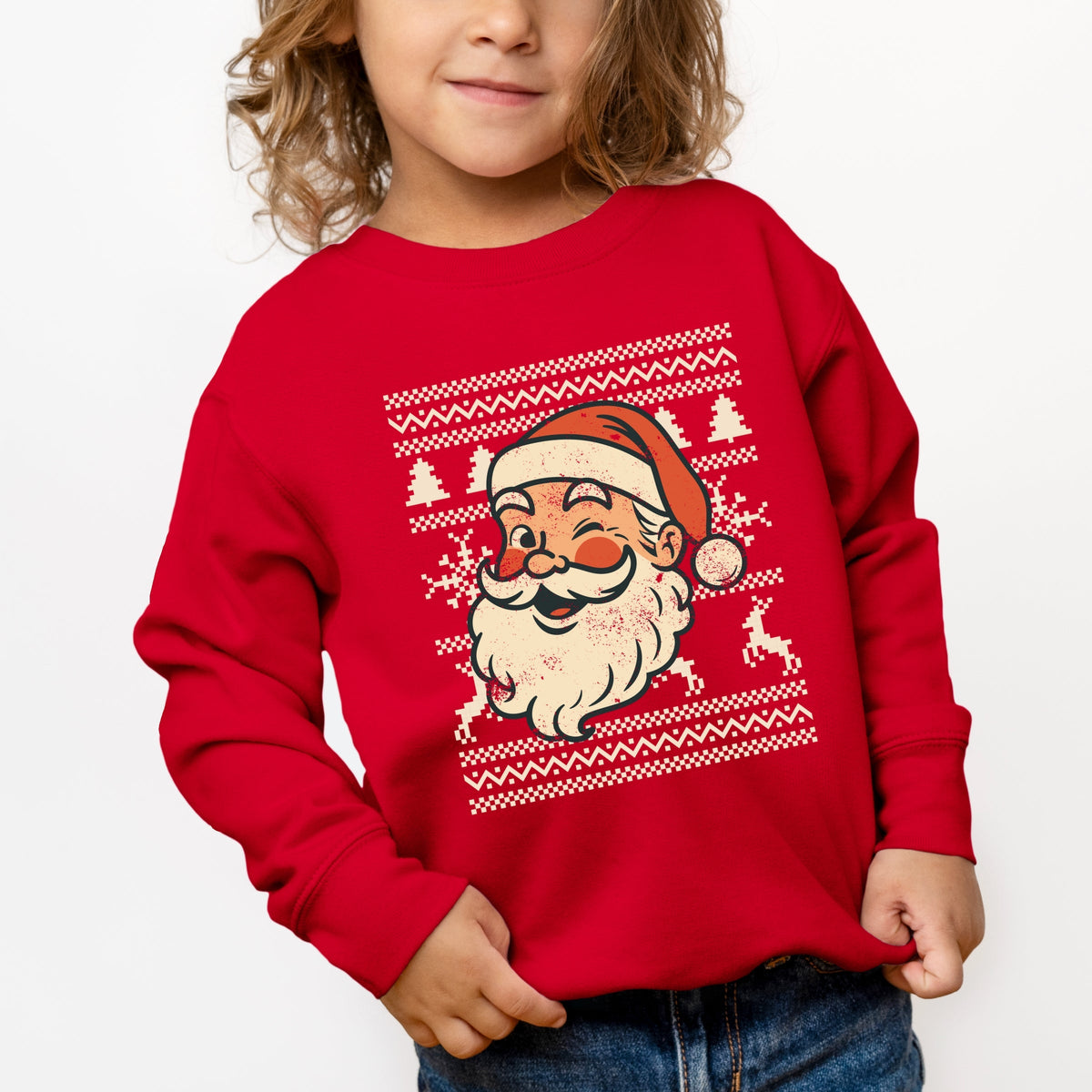 Ugly Sweater Santa Face - Toddler Graphic Sweatshirt
