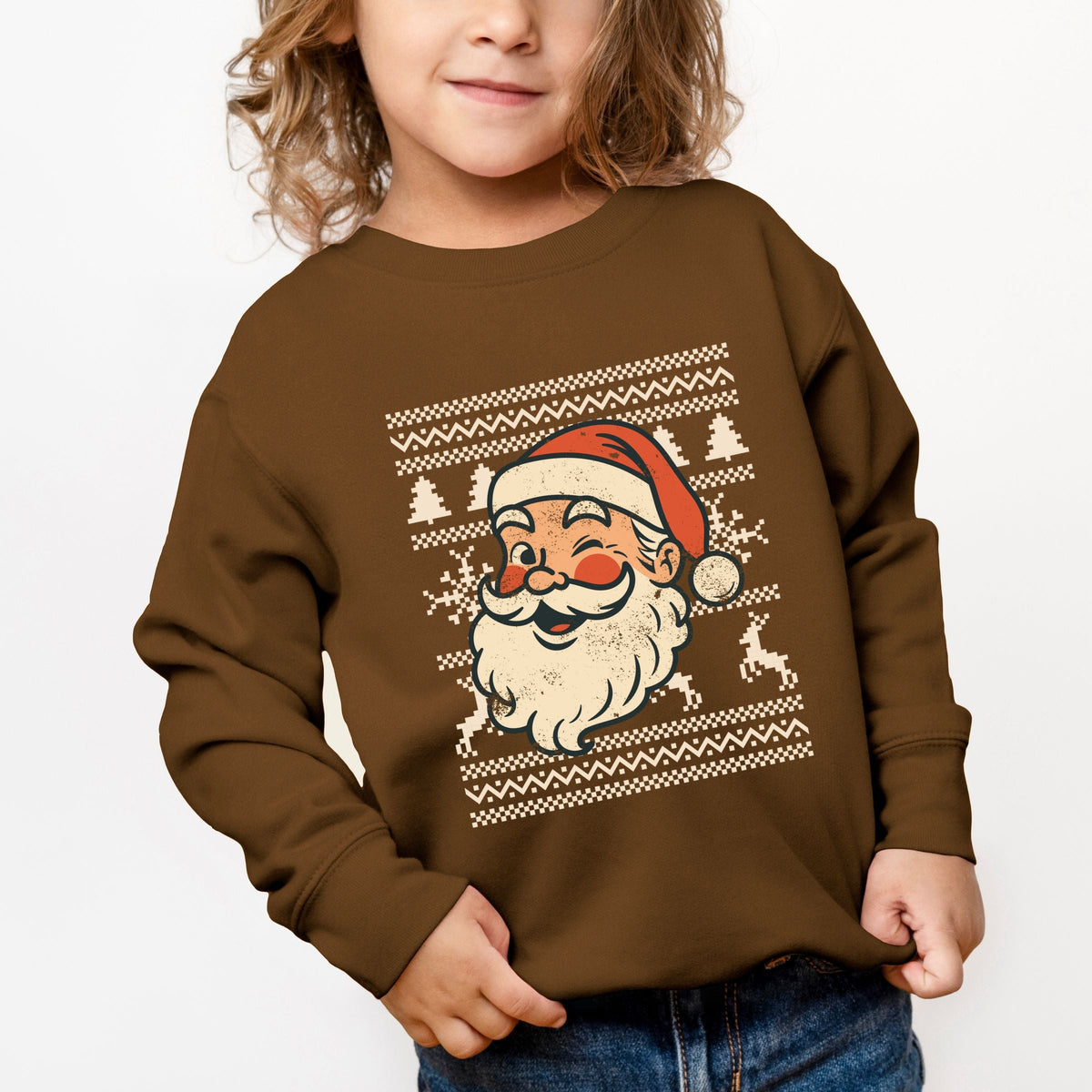 Ugly Sweater Santa Face - Toddler Graphic Sweatshirt
