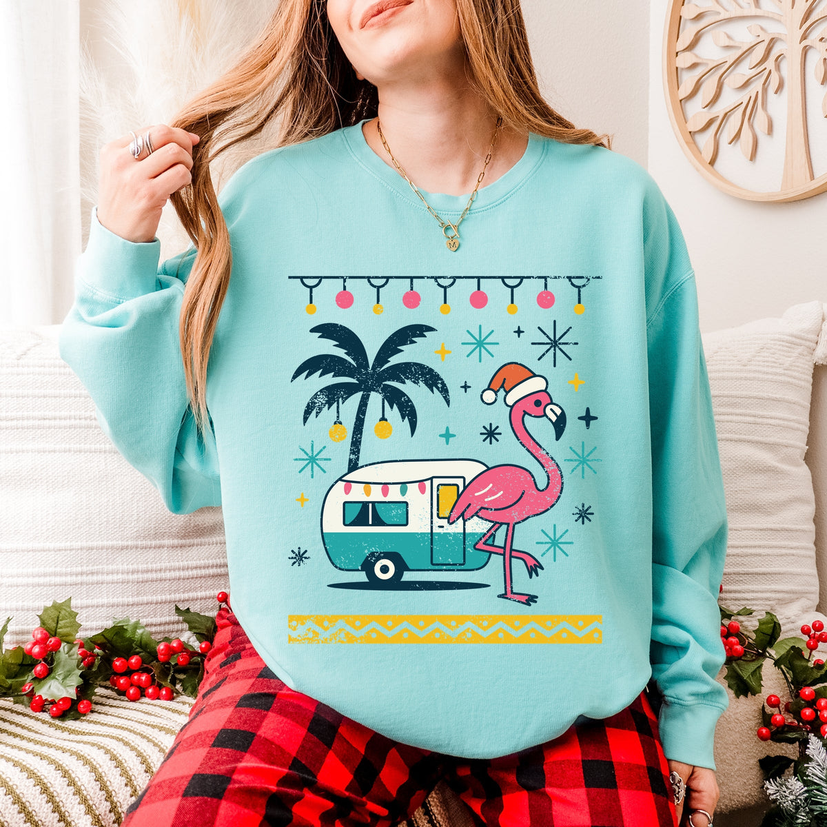 Ugly Sweater Flamingo - Women's Lightweight Garment Dyed Sweatshirt