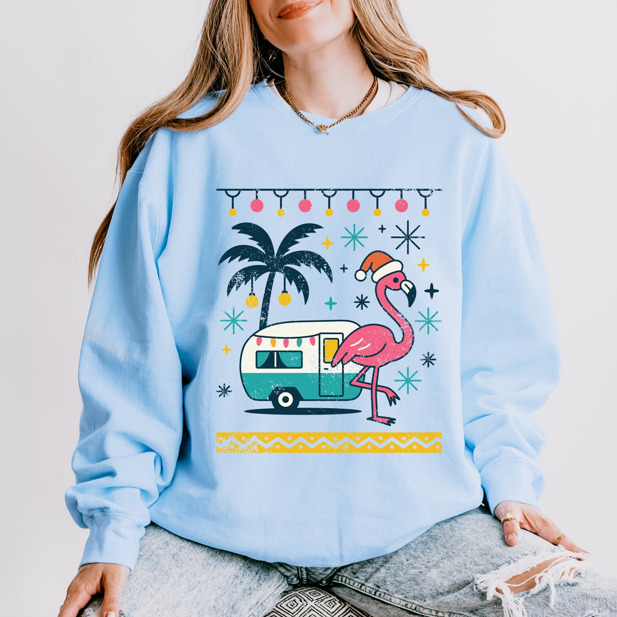 Ugly Sweater Flamingo - Women's Lightweight Garment Dyed Sweatshirt