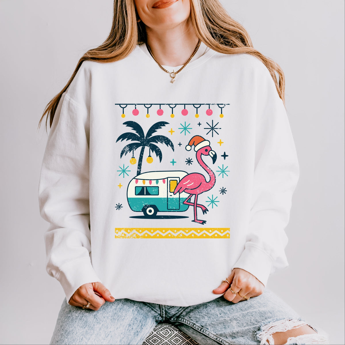 Ugly Sweater Flamingo - Women's Lightweight Garment Dyed Sweatshirt