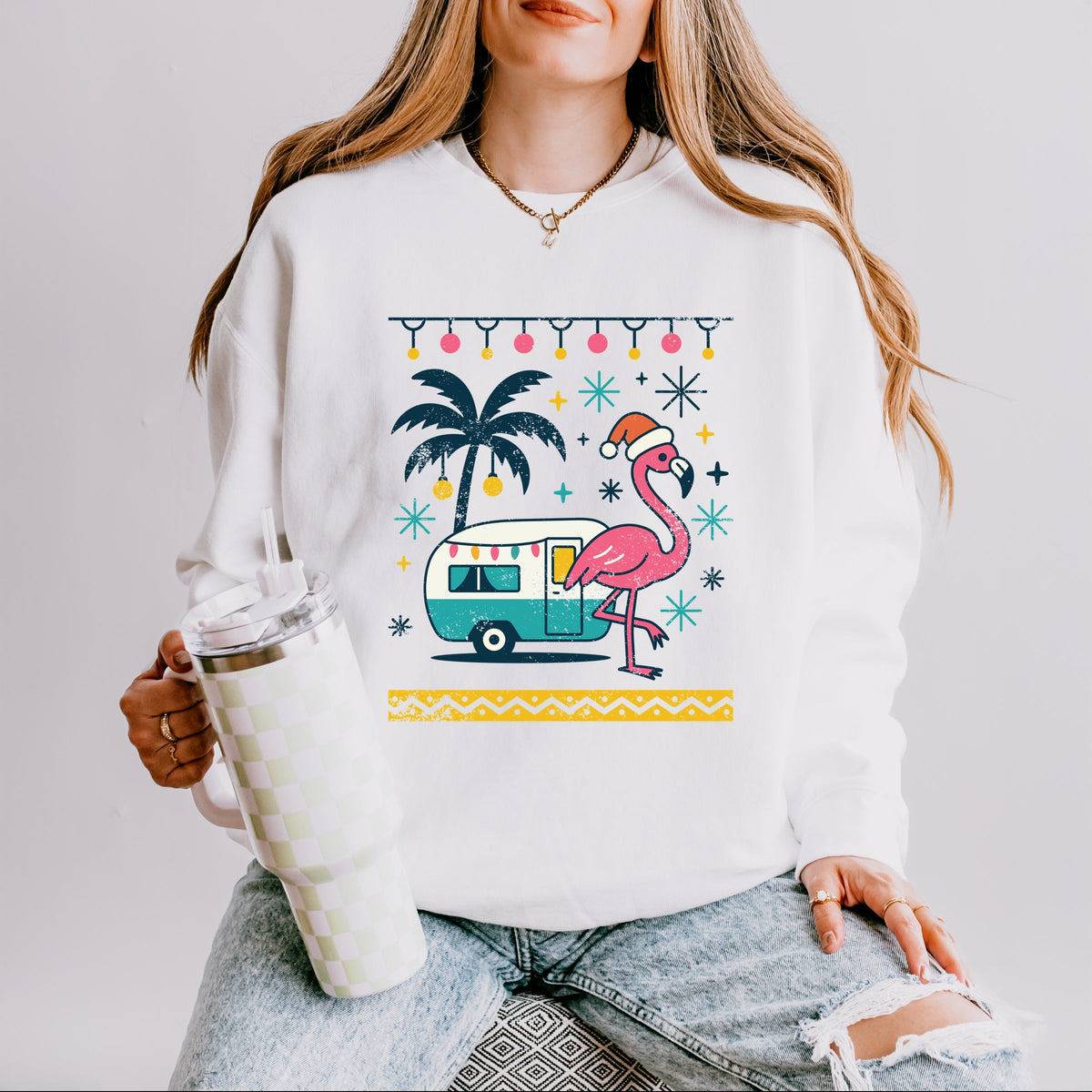 Ugly Sweater Flamingo - Women's Lightweight Garment Dyed Sweatshirt