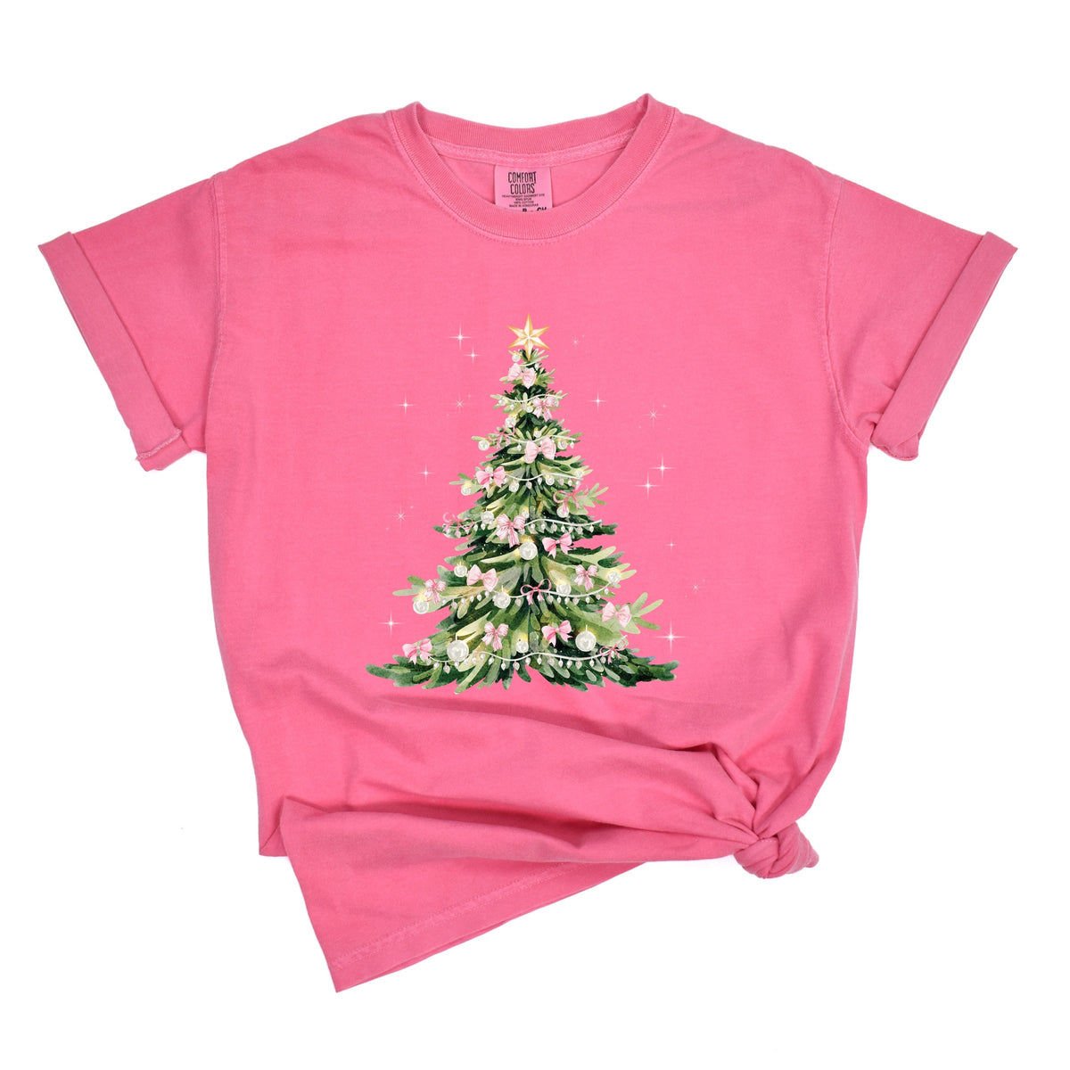 Watercolor Christmas Tree Sparkle - Women's Garment Dyed Tee