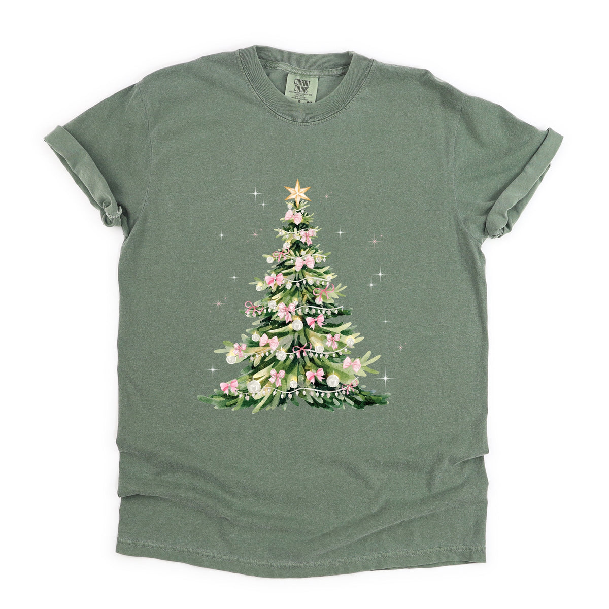 Watercolor Christmas Tree Sparkle - Women's Garment Dyed Tee