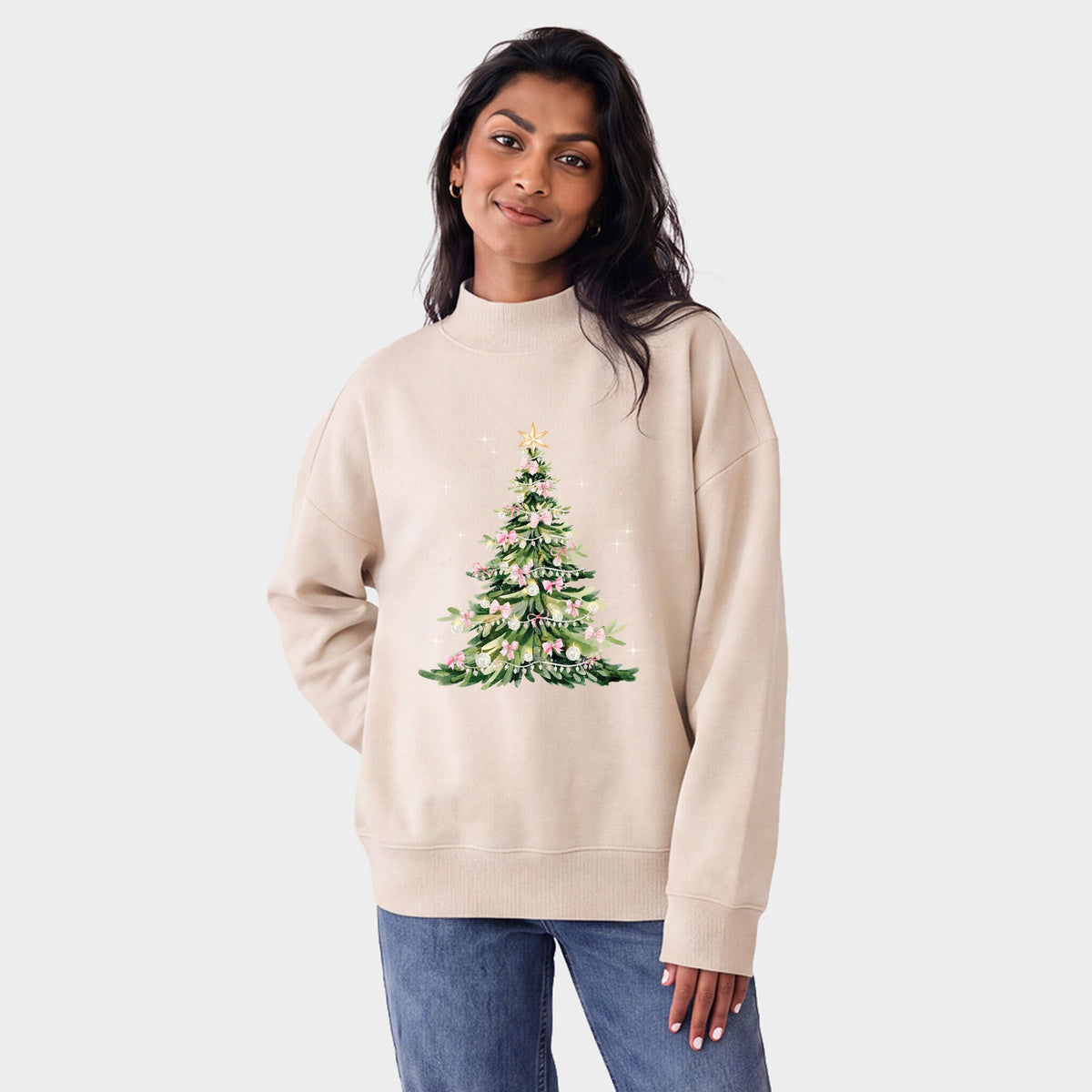 Watercolor Christmas Tree Sparkle - Oversized Mock Sweatshirt