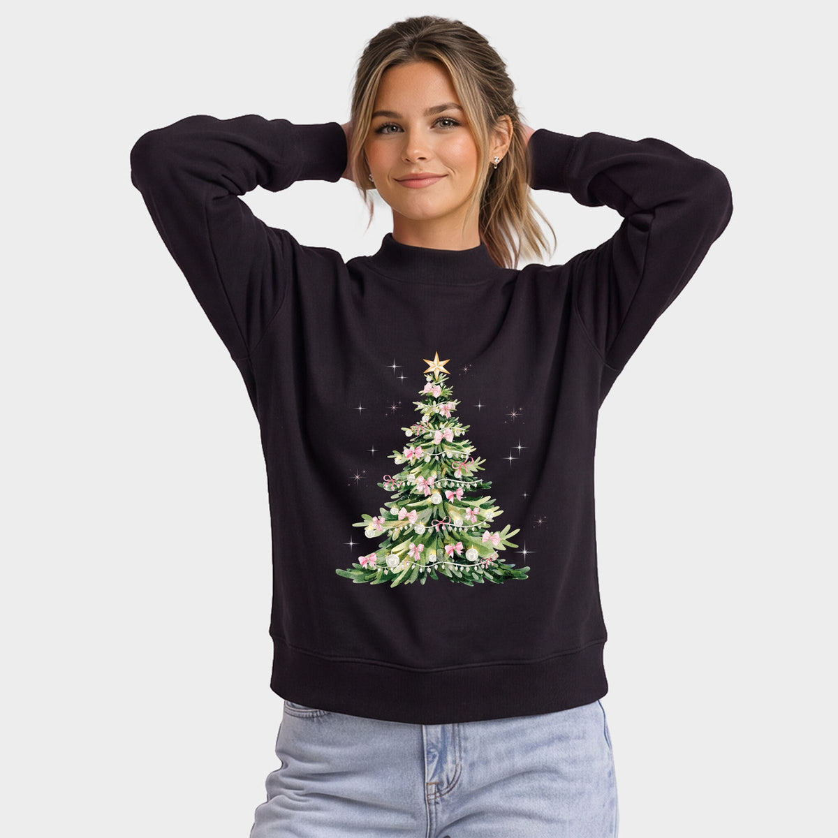 Watercolor Christmas Tree Sparkle - Oversized Mock Sweatshirt